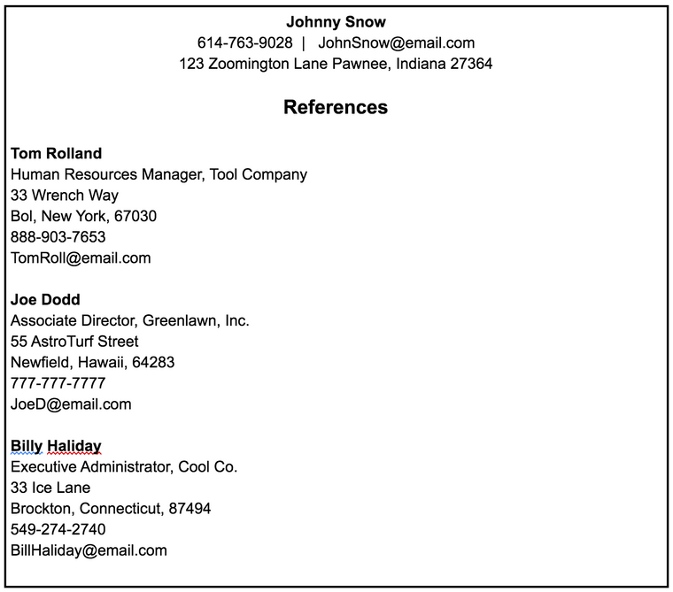 reference list resume