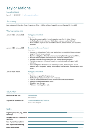 Loan Assistant Resume Sample and Template