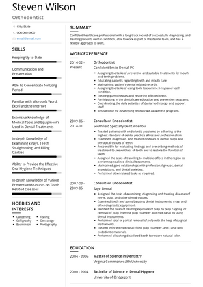 Orthodontist Resume Sample and Template