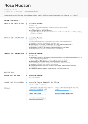 Industrial Painter Resume Sample and Template