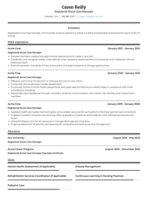 Registered Nurse Case Manager Resume Sample and Template