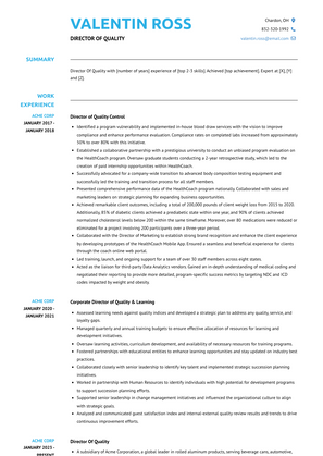Director Of Quality Resume Sample and Template
