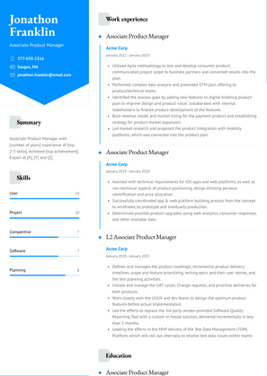 Associate Product Manager Resume Sample and Template