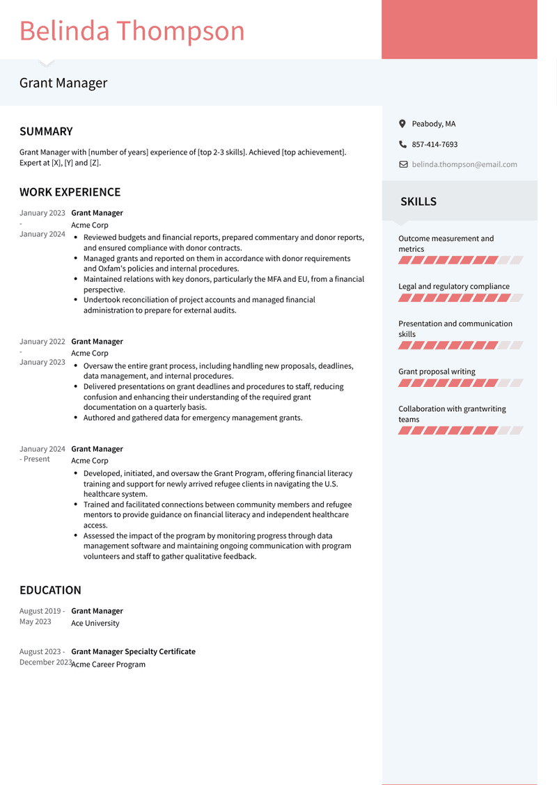 Grant Manager Resume Sample and Template