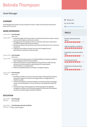 Grant Manager Resume Sample and Template