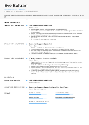 Customer Support Specialist Resume Sample and Template