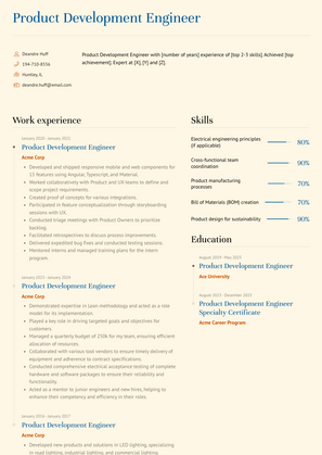 Product Development Engineer Resume Sample and Template