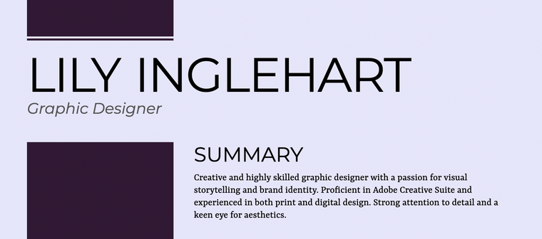 Minimalistic Resume Color Schemes for Creative - Deep Purple and Lavender