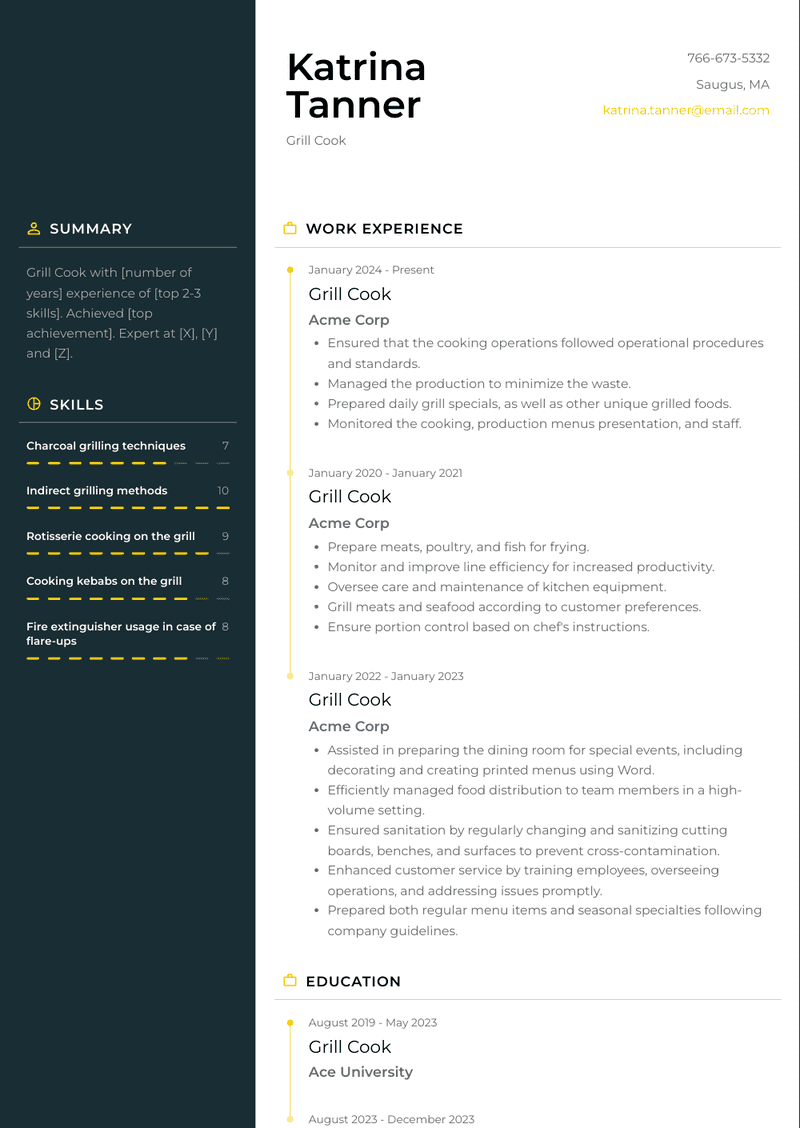 Grill Cook Resume Sample and Template