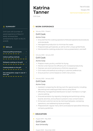 Grill Cook Resume Sample and Template