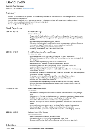 Front Office Manager Resume Sample and Template