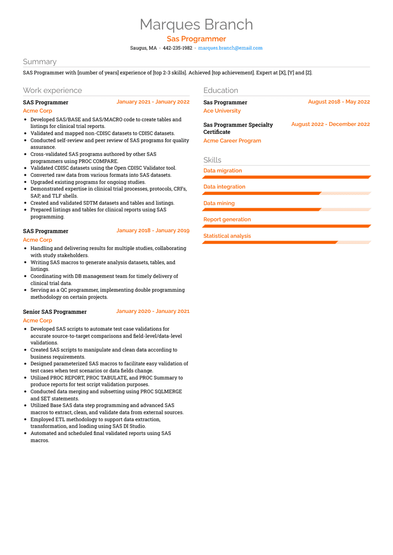 Sas Programmer Resume Sample and Template