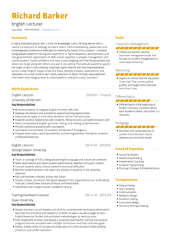 Lecturer Resume Sample and Template