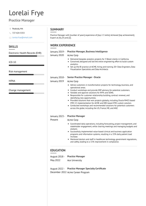 Practice Manager Resume Sample and Template