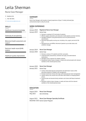 Nurse Case Manager Resume Sample and Template