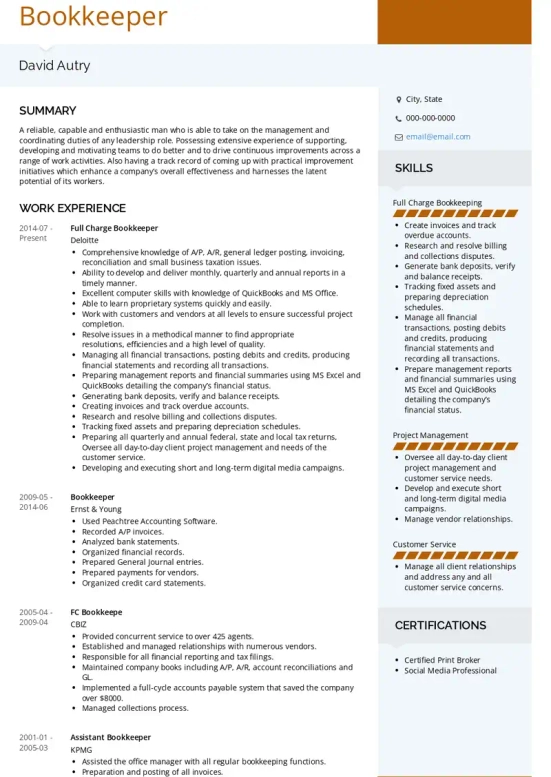 Bookkeeper Resume Objective Examples