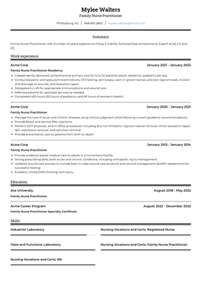 Family Nurse Practitioner Resume Sample and Template