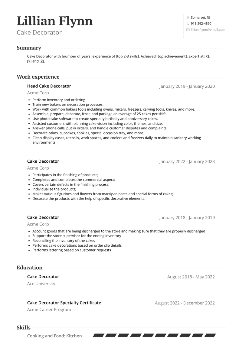 Cake Decorator Resume Examples and Templates