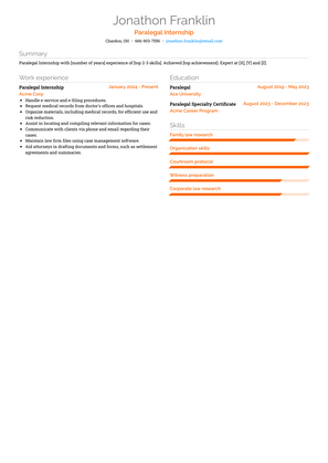 Paralegal Internship Resume Sample and Template