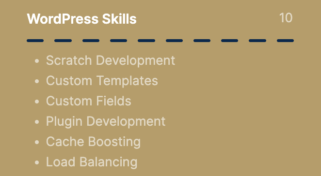 WordPress Developer Resume Skill Strength