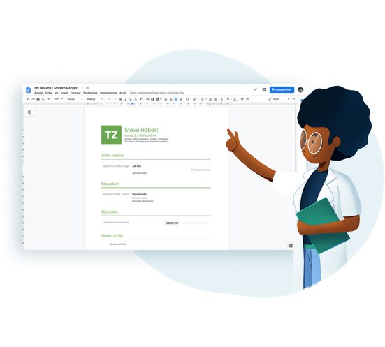 Visual of resume builder for Google docs export