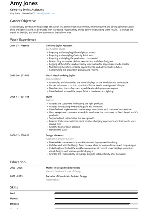 Celebrity Stylist Assistant Resume Sample and Template