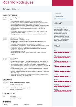 Computer Engineer Resume Sample and Template