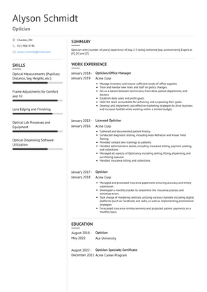 Optician Resume Sample and Template