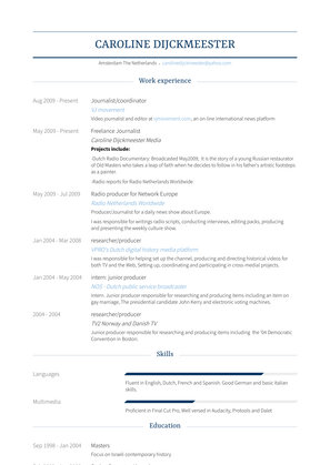 Freelance Journalist Resume Sample and Template