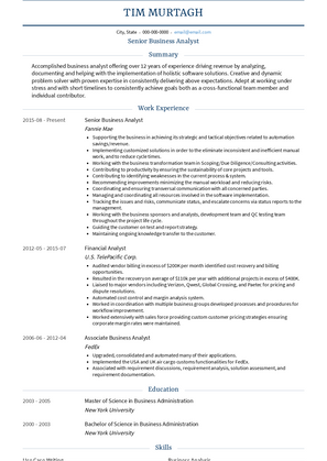 Senior Business Analyst Resume Sample and Template