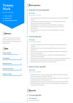 Contracts Specialist Resume Sample and Template
