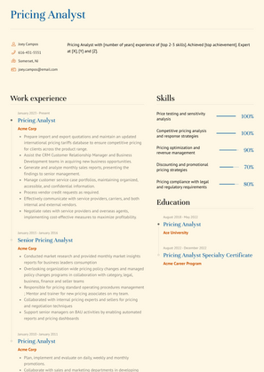 Pricing Analyst Resume Sample and Template