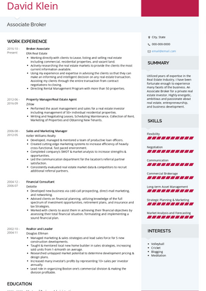 Associate Broker Resume Sample and Template