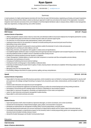 Assistant Director of Operations Resume Sample and Template