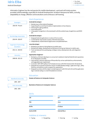 Android Developer Resume Sample and Template