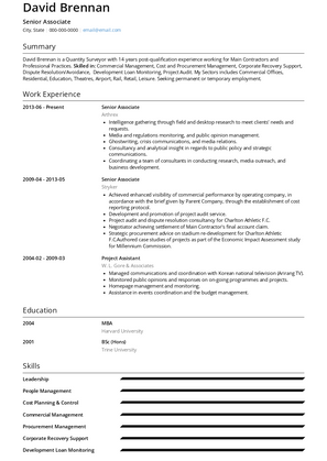 Senior Associate Resume Sample and Template