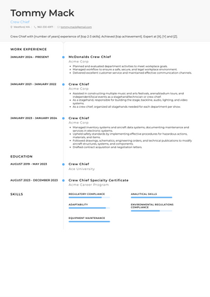 Crew Chief Resume Sample and Template