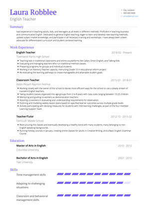 English Teacher CV Example and Template