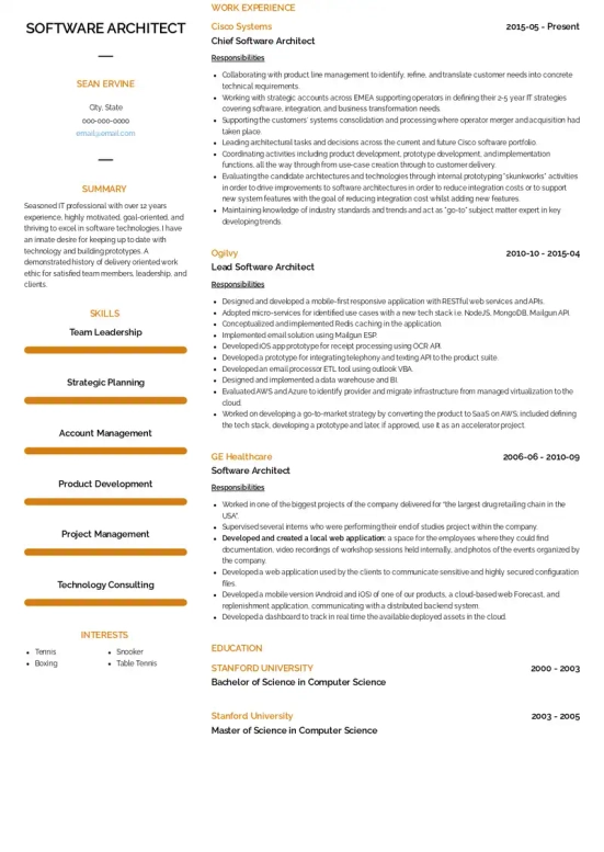 enterprise architecture resume skills