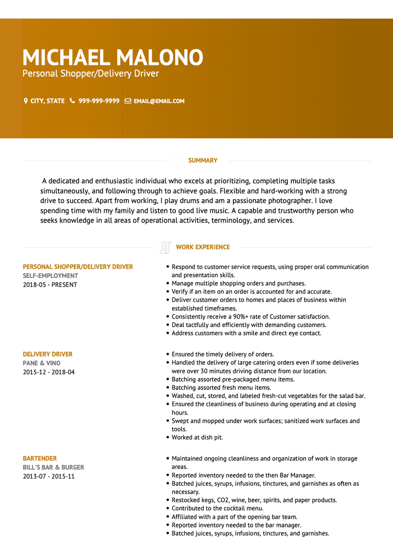 Personal Shopper Resume Sample