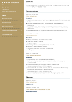 Editorial Assistant Resume Sample and Template