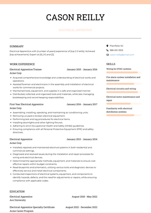 Electrical Apprentice Resume Sample and Template