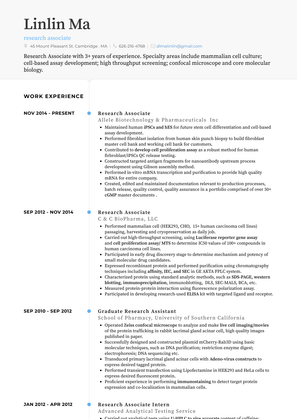 Research Associate                                            Resume Sample and Template