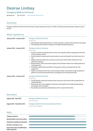 Emergency Medical Technician Resume Sample and Template