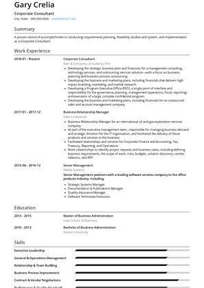 Corporate Consultant Resume Sample and Template