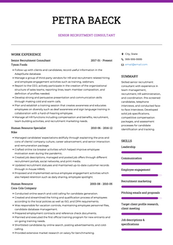 Senior Recruitment Consultant Resume Sample and Template