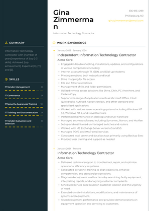 Information Technology Contractor Resume Sample and Template
