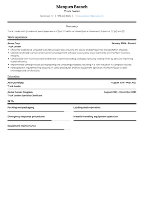 Truck Loader Resume Sample and Template