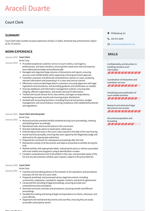 Court Clerk Resume Sample and Template