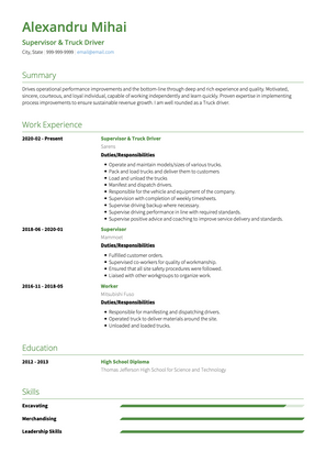 Truck Driver CV Example and Template